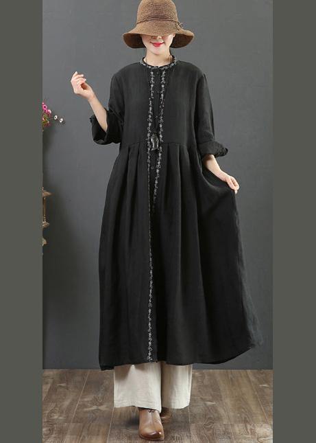 Black Clothes O Neck Cinched a Line Spring Dresses