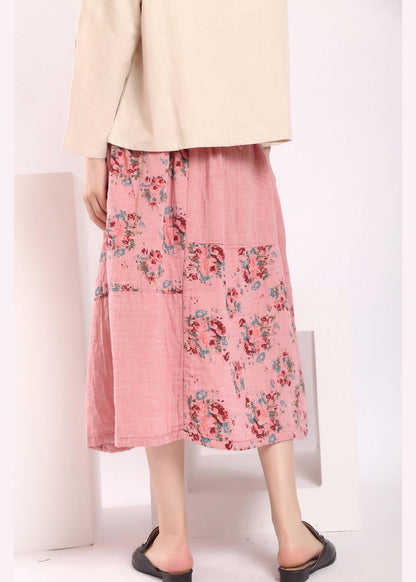 Organic Pink Patchwork a Line Skirts Cotton Linen