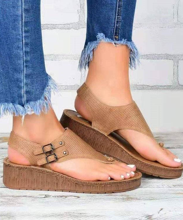 Black Buckle Strap Splicing Peep Toe Platform Sandals