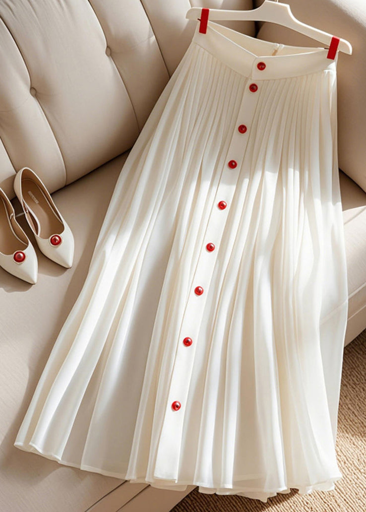 Art White High Waist Pleated Cotton Skirt Summer