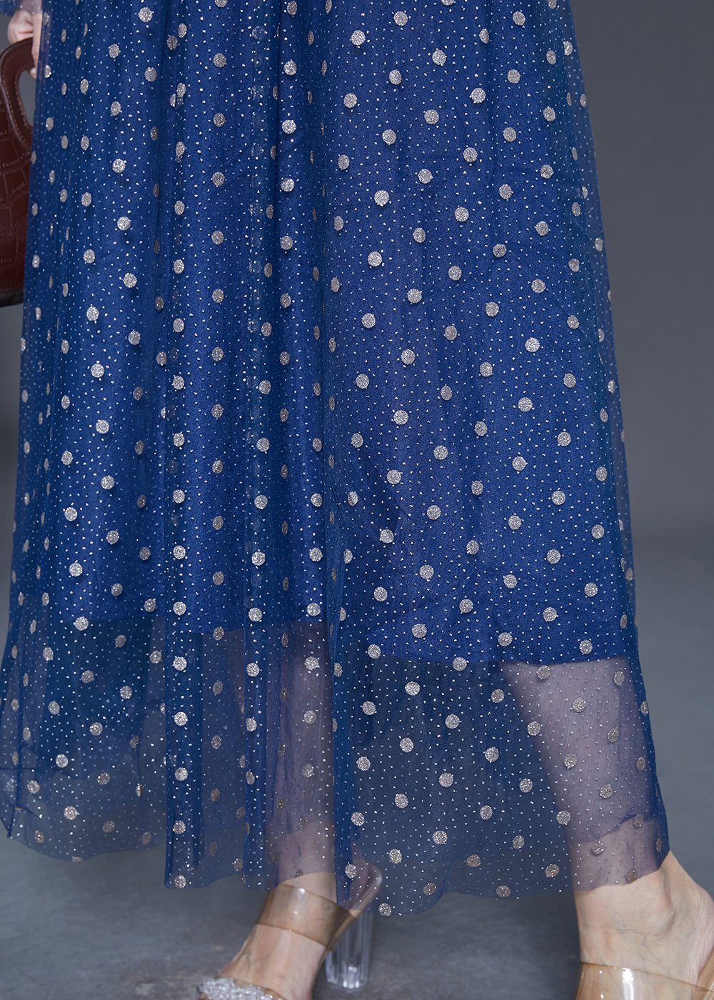 Blue V Neck Print Tulle Long Dresses Summer