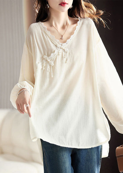 Apricot Ruffled Patchwork Low High Design Silk Velour Shirt Long Sleeve
