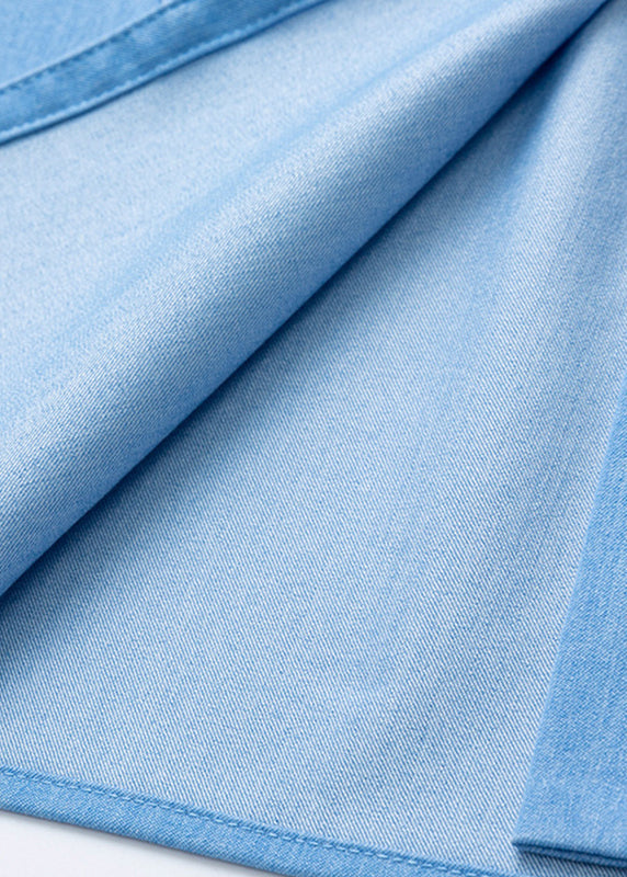Denim Blue Peter Pan Collar Button Shirt Fall