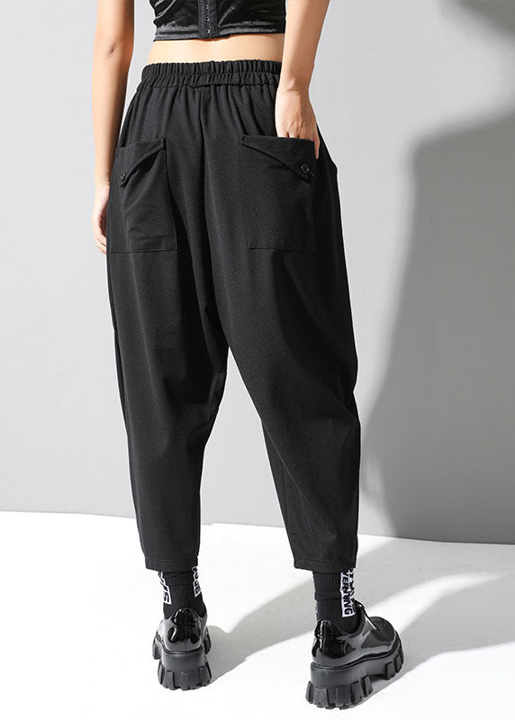 Black Elastic Waist Pockets Fall Harem Pants