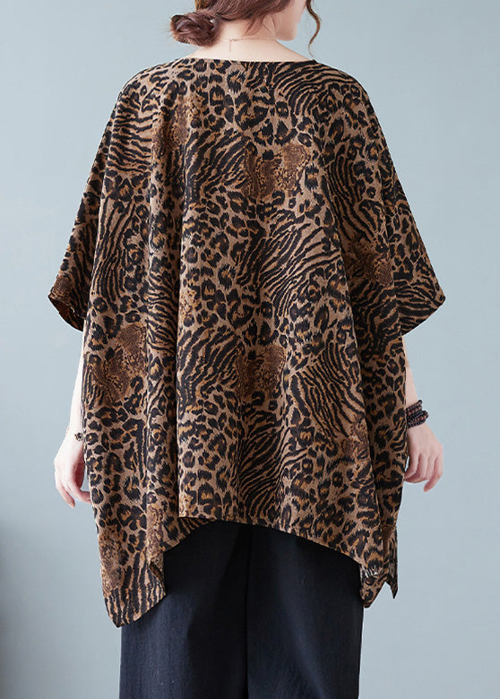 Leopard Yellow O-neck Print T Shirt Batwing Sleeve