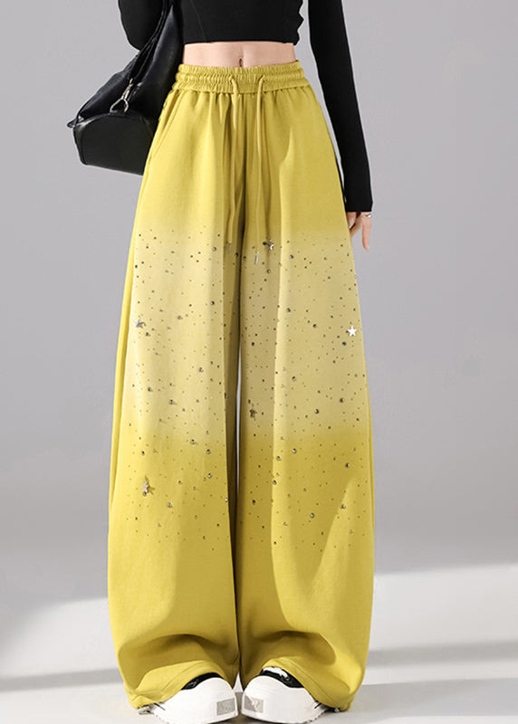 Loose Yellow Pockets Zircon Wide Leg Pants Fall