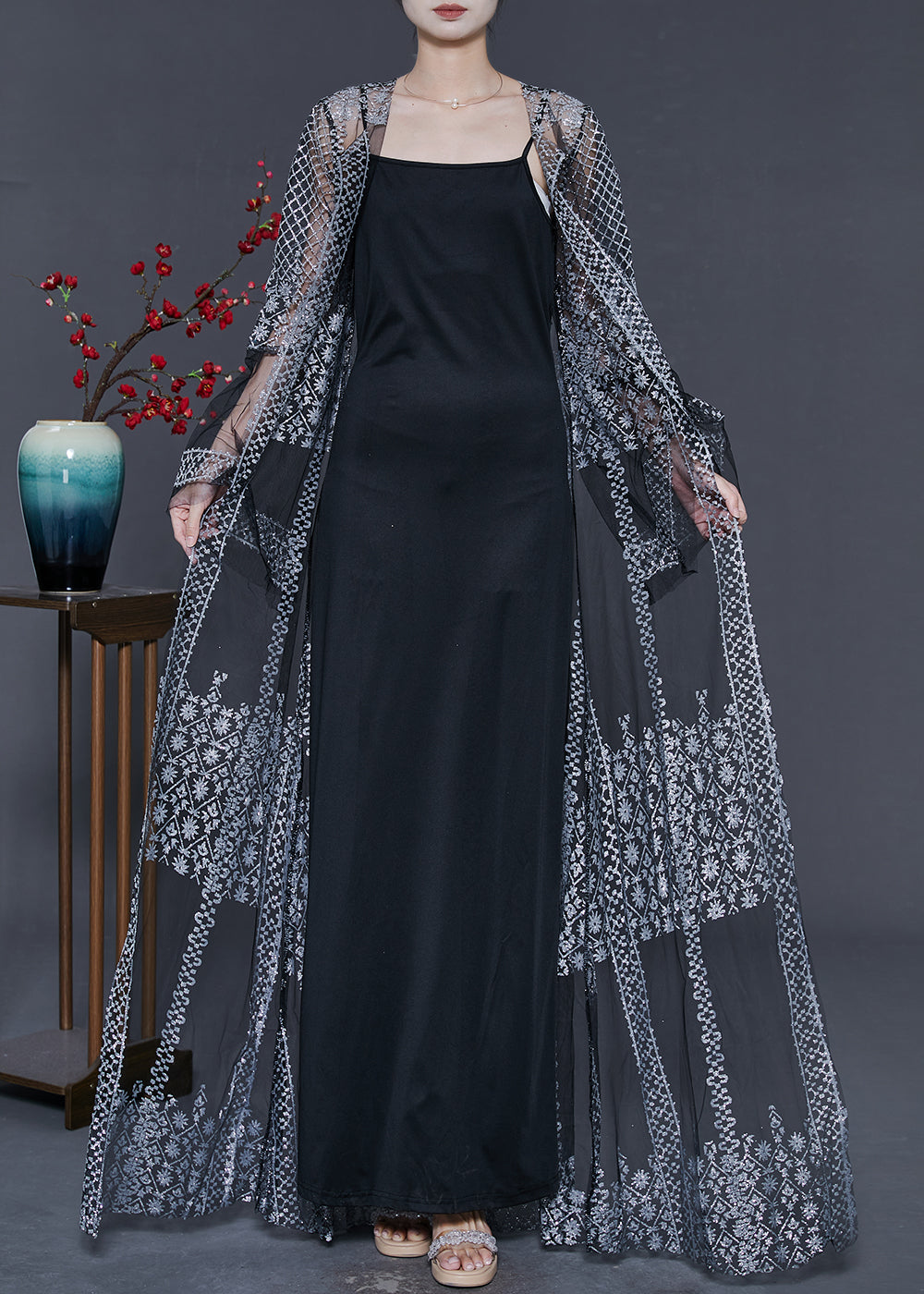 Diy Black Sequins Oversized Tulle Two Pieces Set Summer