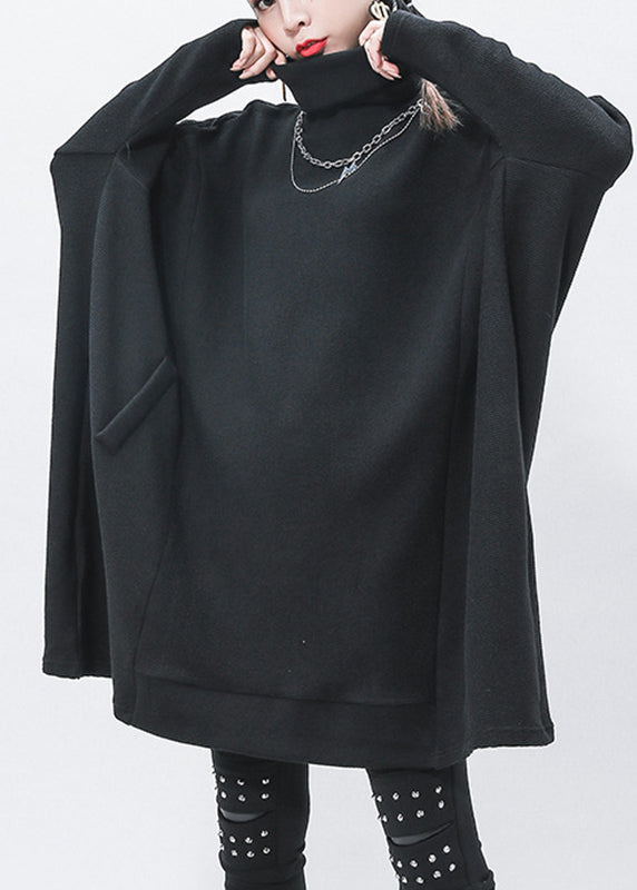 Black Turtleneck Patchwork Knit Sweaters Long Sleeve