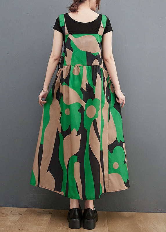 Vogue Green Asymmetrical Design Pocket Spaghetti Strap Dress Summer