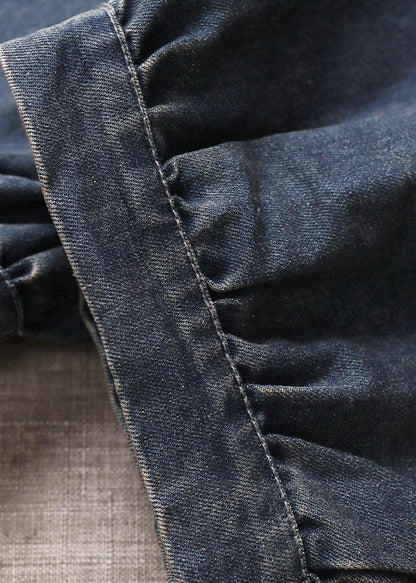 Blue Pockets Patchwork Elastic Waist Denim Harem Pants Spring