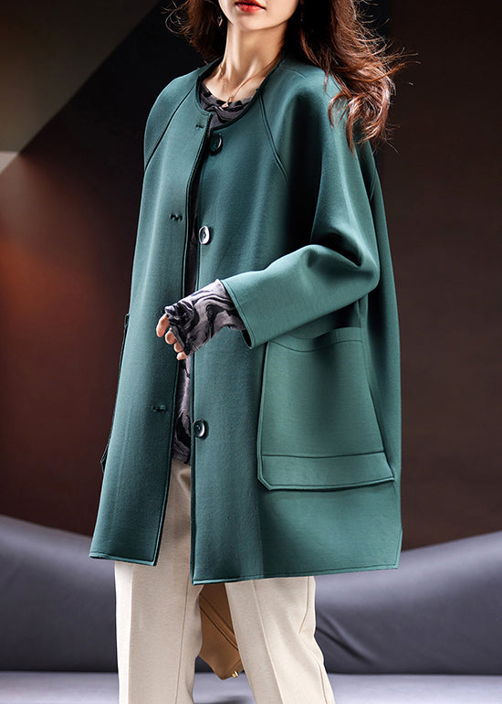 Black Button Pockets Cotton Coats Long Sleeve