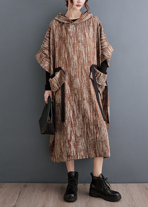 Khaki Oversized Big Pockets Cotton Long Dress Spring