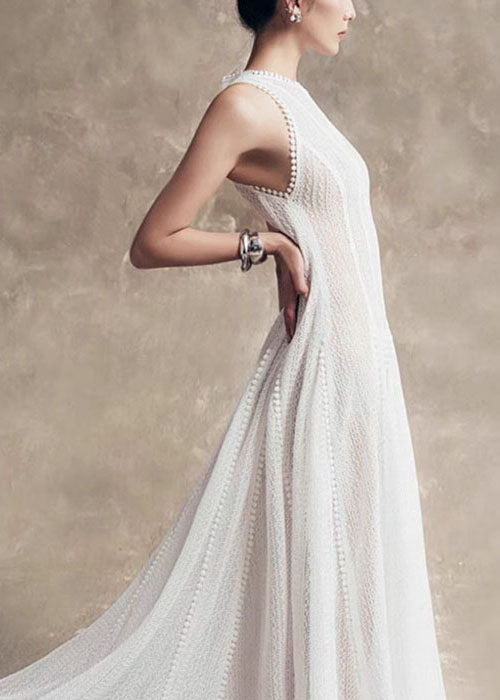 Stylish White Hollow Out Lace Party Dress Sleeveless