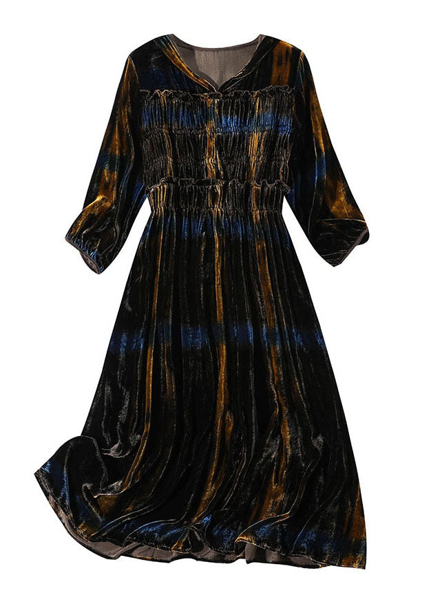 Gradient Color Wrinkled Velour Holiday Dress Winter