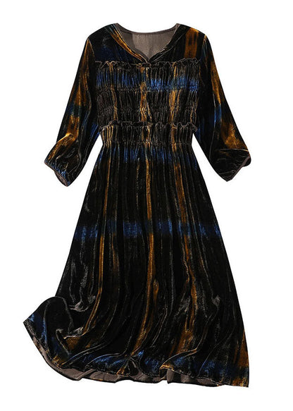 Gradient Color Wrinkled Velour Holiday Dress Winter