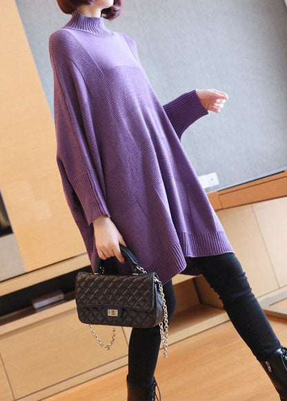 Art Purple Turtleneck Loose Fall Long Sweater