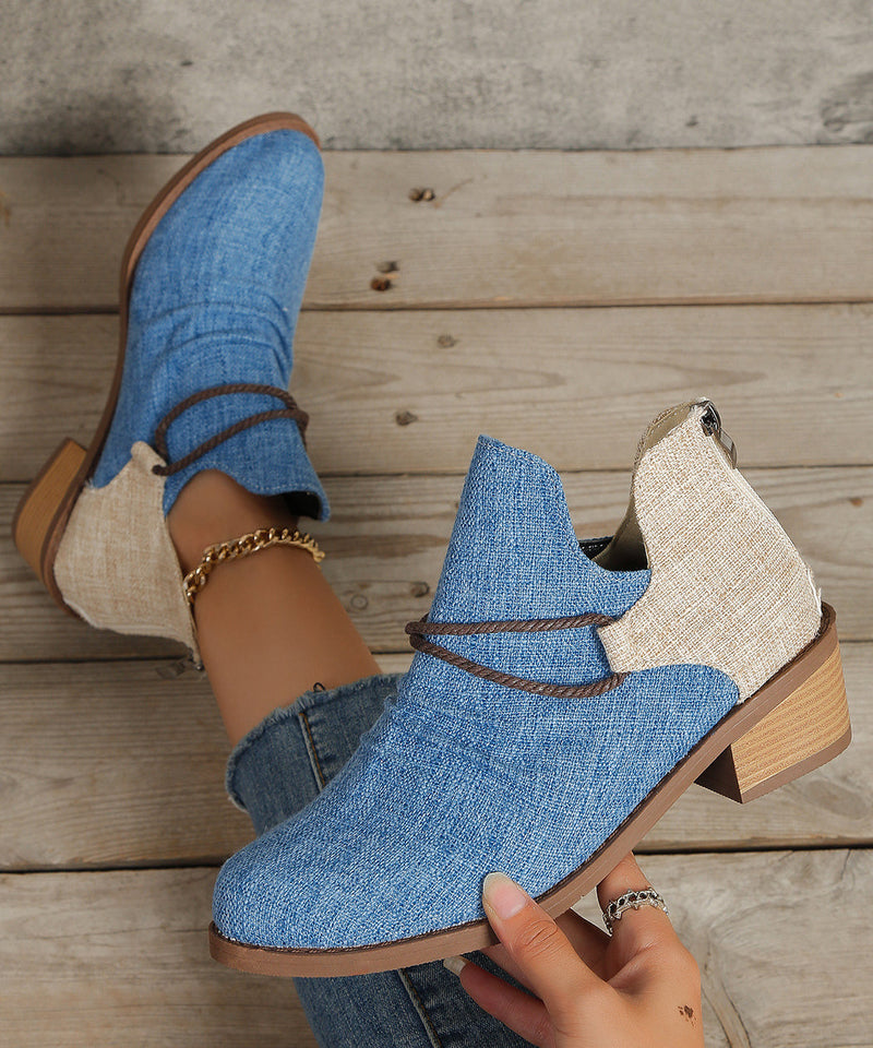European and American Style Blue Pointed Toe Short Boots