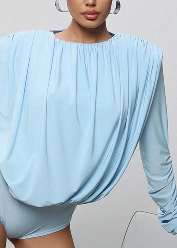 Blue O-neck Backless Bodysuit Fall