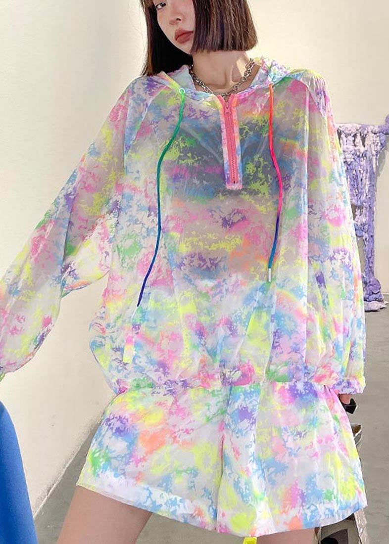 Rainbow Tie Dye Upf 50+ Coat Jacket Two Pieces Set Summer