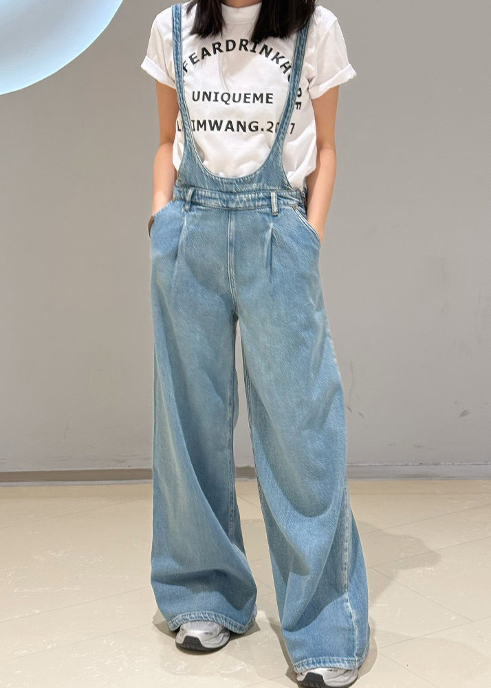Blue Pockets Denim Overalls Jumpsuit Fall