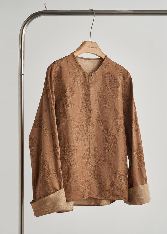 Brown Oversized Jacquard Silk Coat Outwear Fall
