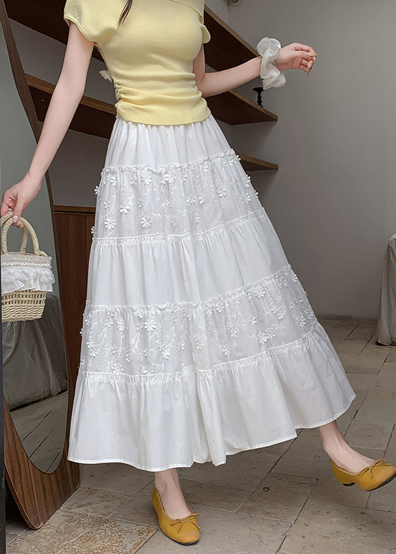 White Patchwork Exra Large Hem Cotton Skirt Fall