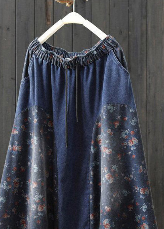 Denim Light Blue Print High Waist a Line Skirt Summer