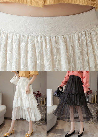 Black Lace Patchwork Chiffon Skirts Elastic Waist
