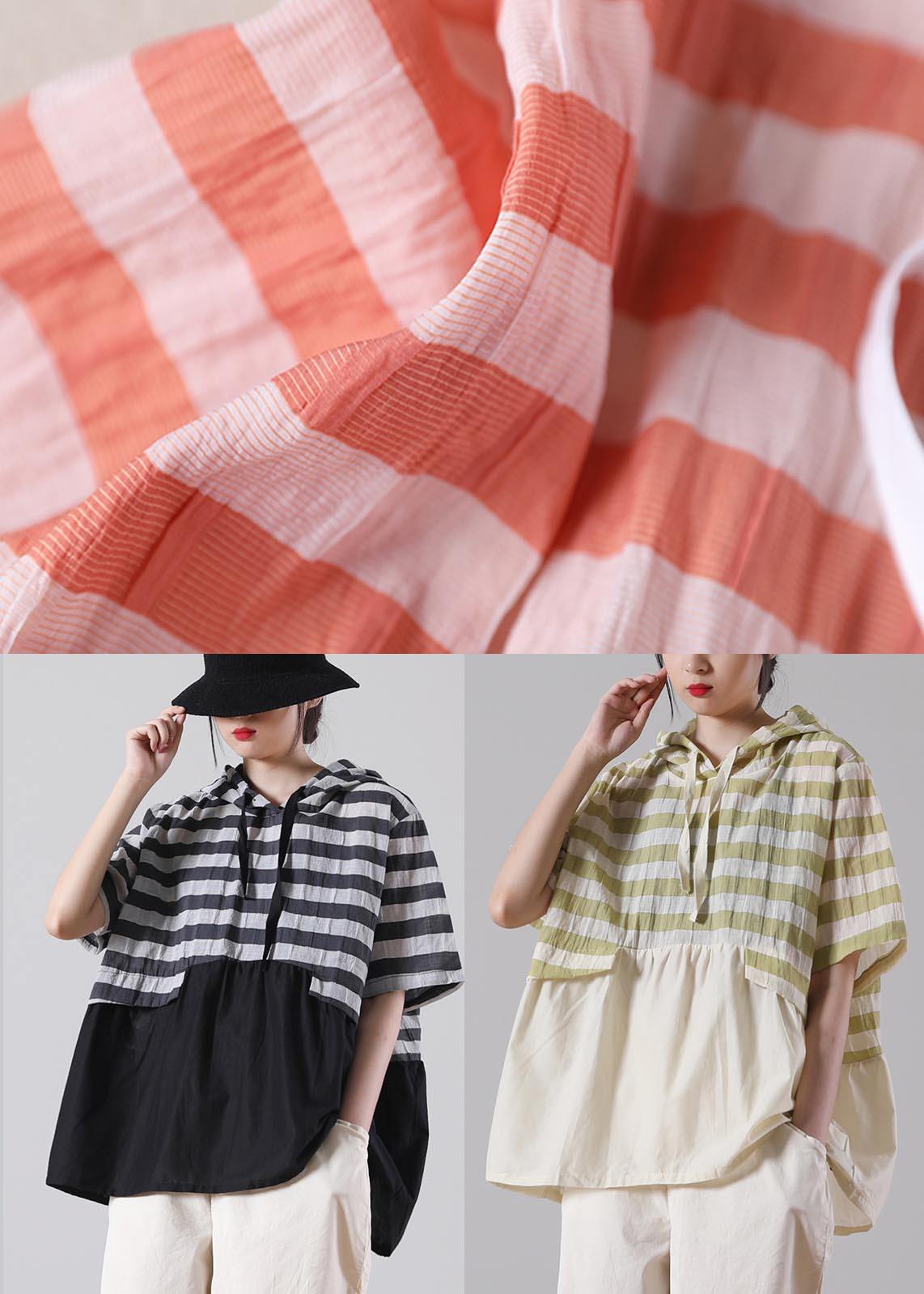 Green Striped Oversize Cotton Linen Summer Shirt