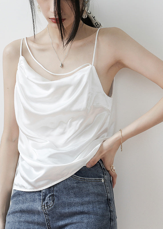 Brief Apricot Slash Neck Satin Top Summer