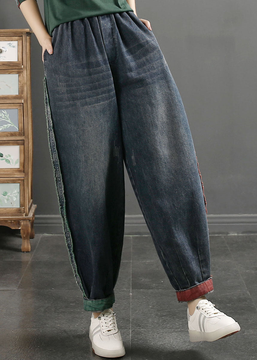 Blue Pockets High Waist Beam Denim Pants Fall