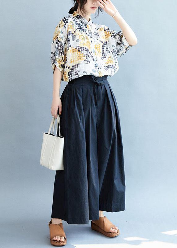 Navy Loose Wide Leg Tie Waist Fall Asymmetrical Design Pants