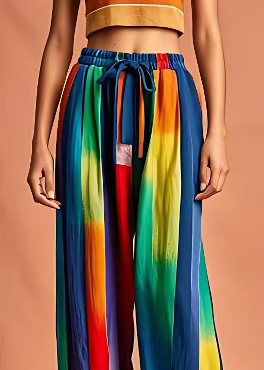 Colorblock Lace Up Elastic Waist Linen Pants Summer