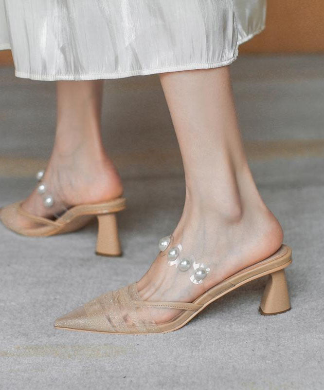 Grey Chunky Slide Sandals Hollow Out High Heel Slippers