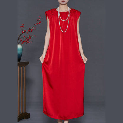 Style Red Oversized Draping Chiffon Maxi Dresses Summer