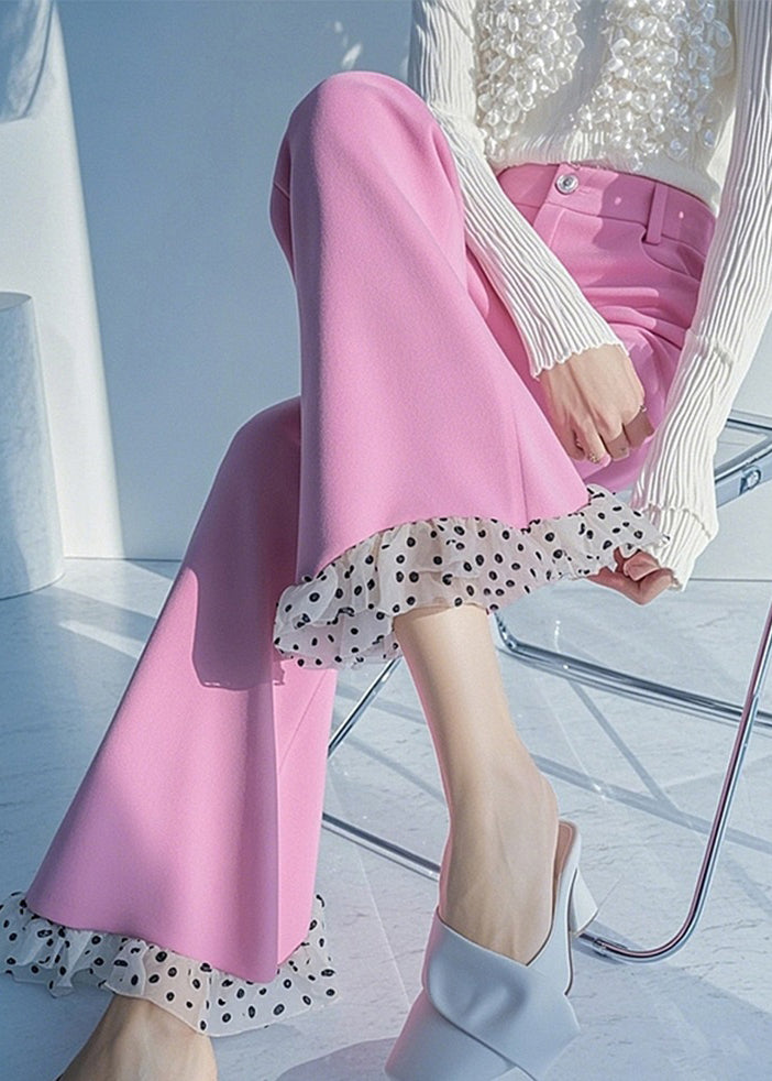 New Pink Dot High Waist Patchwork Flare Bottoms Spring