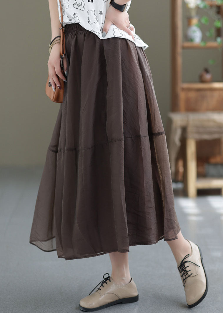 Chocolate Patchwork Tulle a Line Skirts High Waist Exra Large Hem Summer