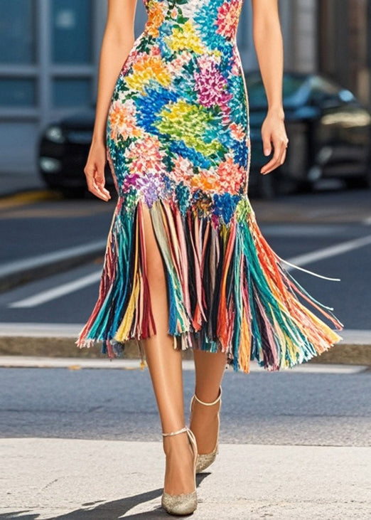 Diy Tasseled Print Knit Wraped Dress Summer