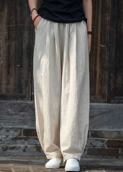 Simple Blue Pockets Linen Pants Summer