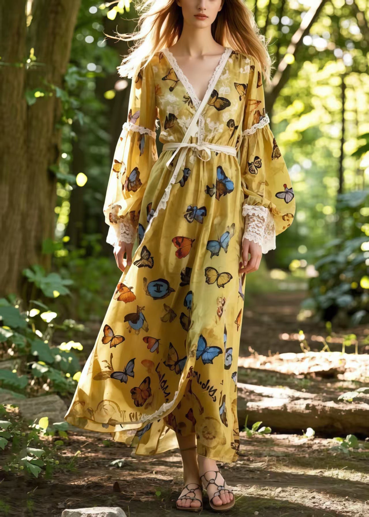 Multicolour Butterfly Chiffon Vacation Dresses Spring