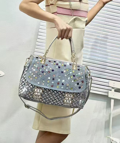 Handmade Blue Zircon Denim Tote Handbag