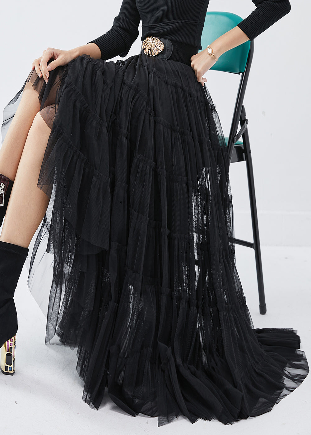 Black High Waist Tulle Holiday Skirt Spring