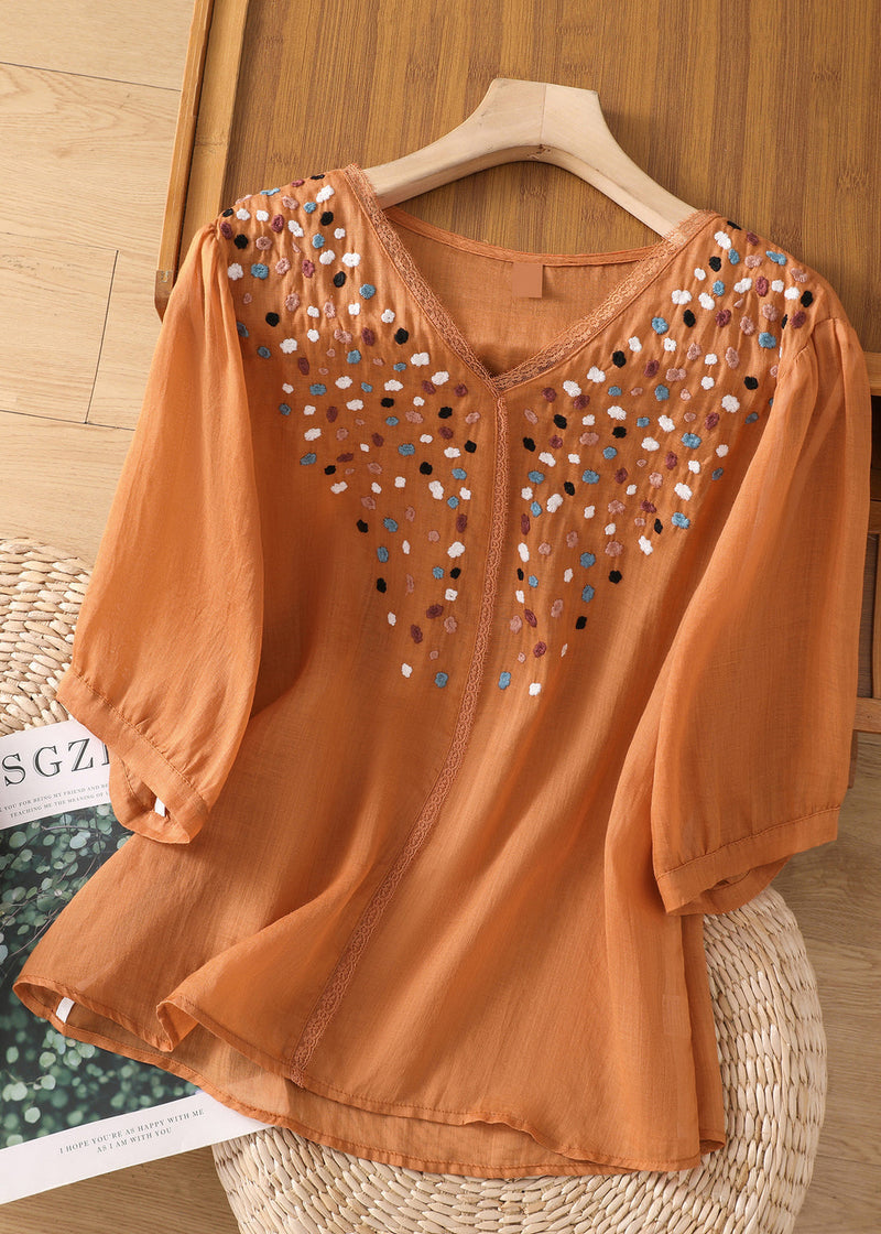 White Embroideried Patchwork Lace Linen Shirt Short Sleeve