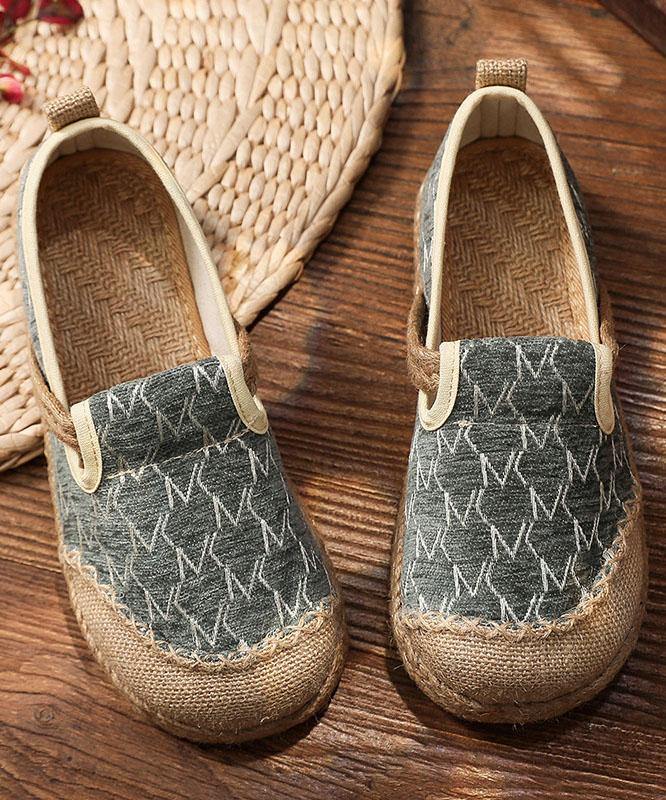 Splicing Flat Feet Shoes Beige Cotton Linen Fabric