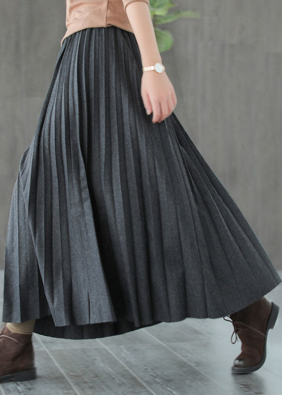 Italian Grey Black Woolen Pleated Fall Skirts