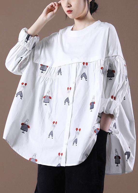 Embroidery Spring Tunic White Top