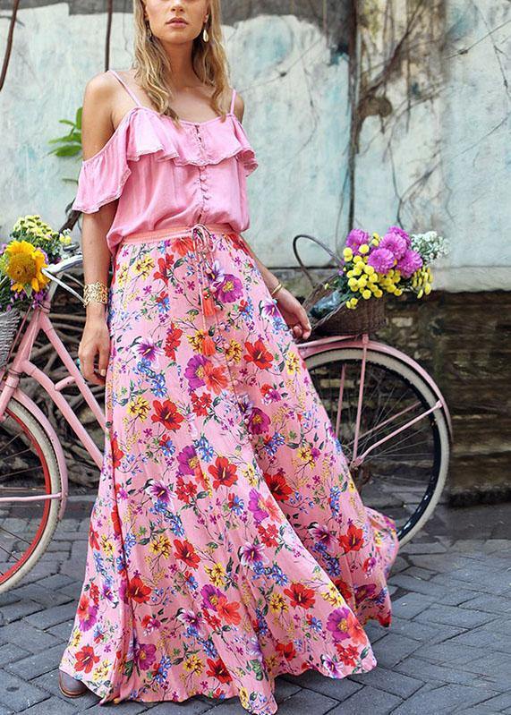 Colorful Print Big Swing Elastic Waist Holiday Long Skirt for
