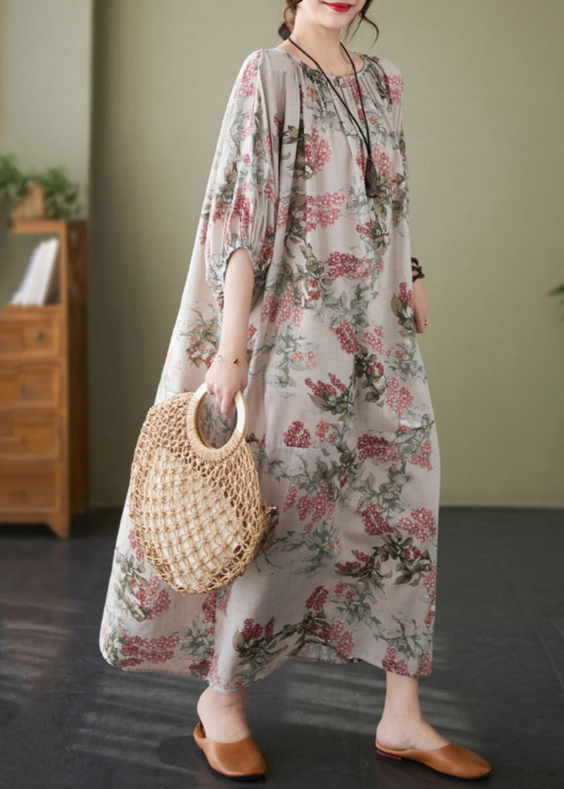 Red O-neck Print Wrinkled Vacation Dresses Half Sleeve