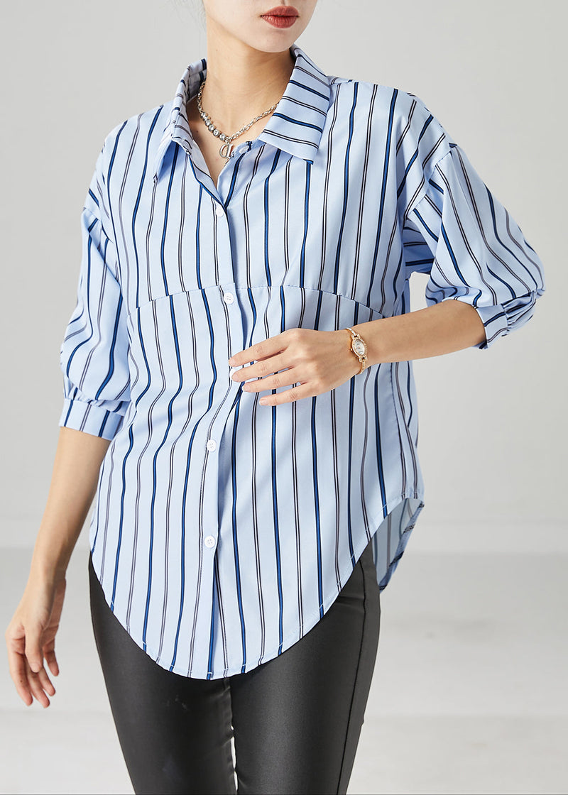 Blue Peter Pan Collar Striped Cotton Top Fall