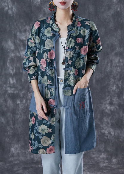 Embroideried Patchwork Print Linen Coat Outwear Fall